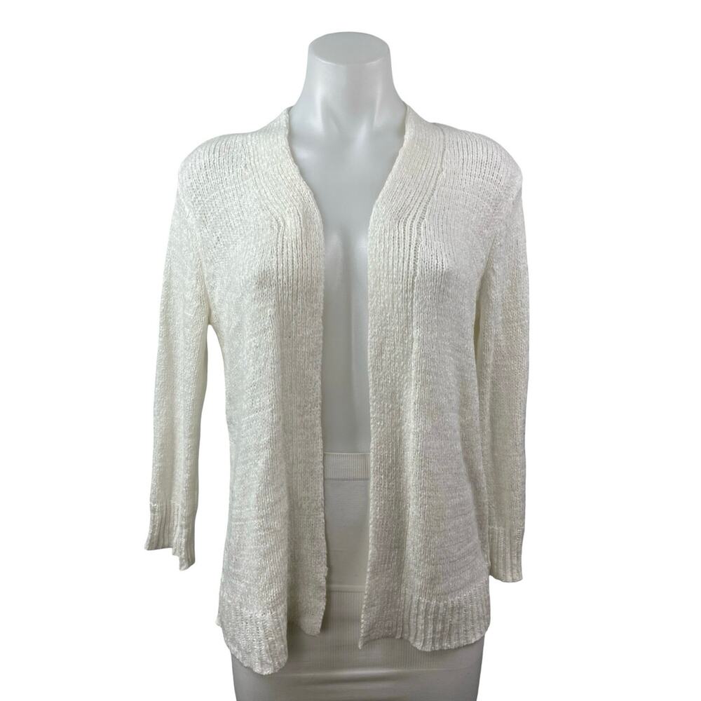 Cable & Gauge Women's White Knit Long Sleeve Open Cardigan Sweater Top Size M
